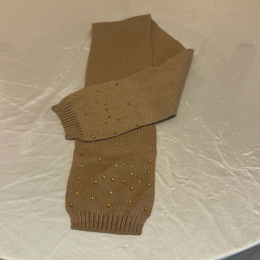 Brown winter scarf with gold tone accents
